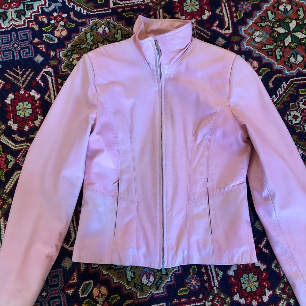 Pink leather jacket, S